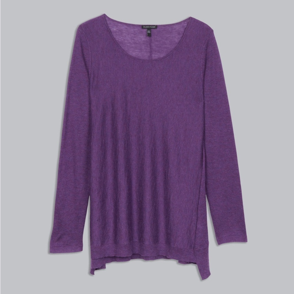 Eileen Fisher Womens Sleek Wool Alpaca Blend Crew Neck Sweater Purple Size M